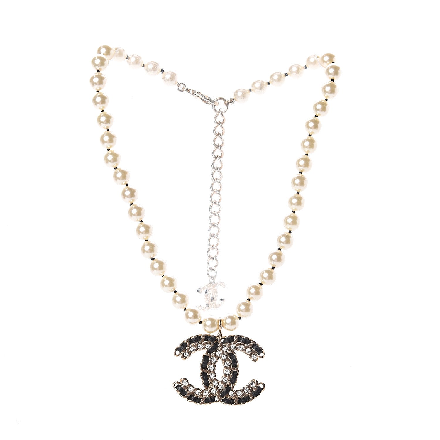 Chanel Lambskin Pearl Crystal CC Short Necklace Gold 2 of 3