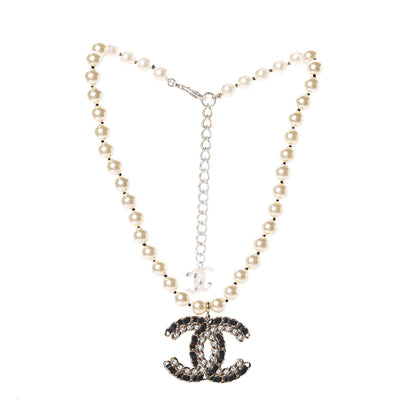 Chanel Lambskin Pearl Crystal CC Short Necklace Gold 2 of 3