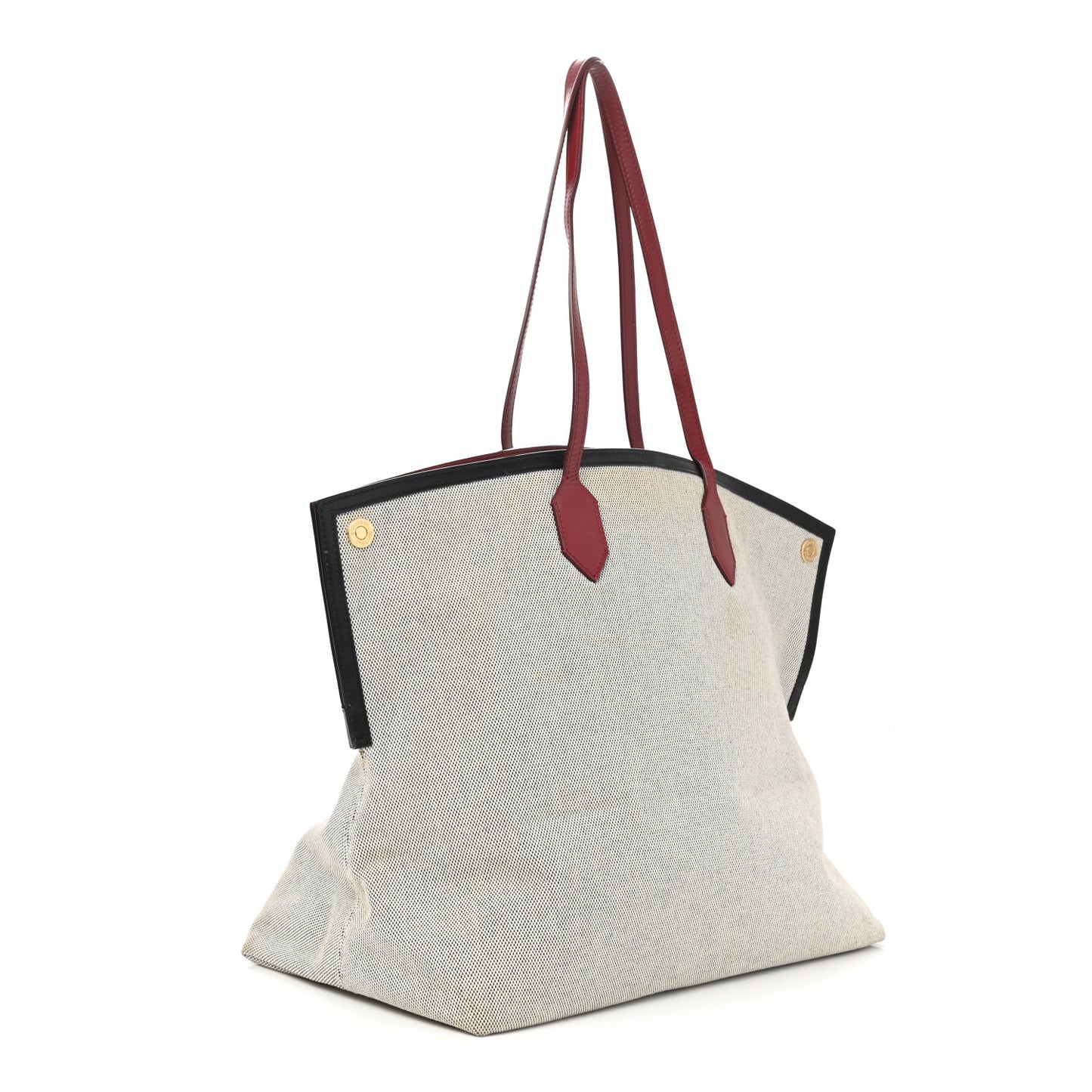 Cotton Canvas Calfskin Large Society Tote Bag Black Burgundy