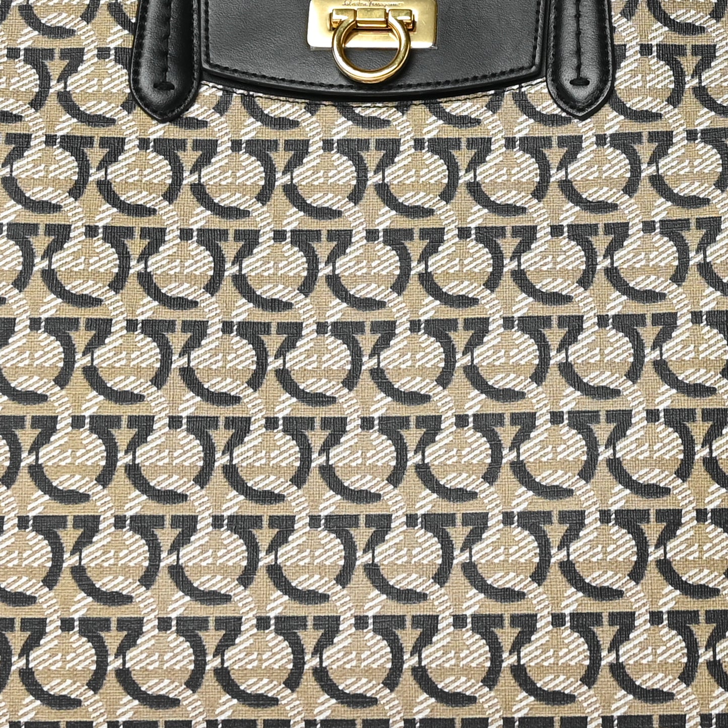 Canvas Calfskin Gancini Bag Black