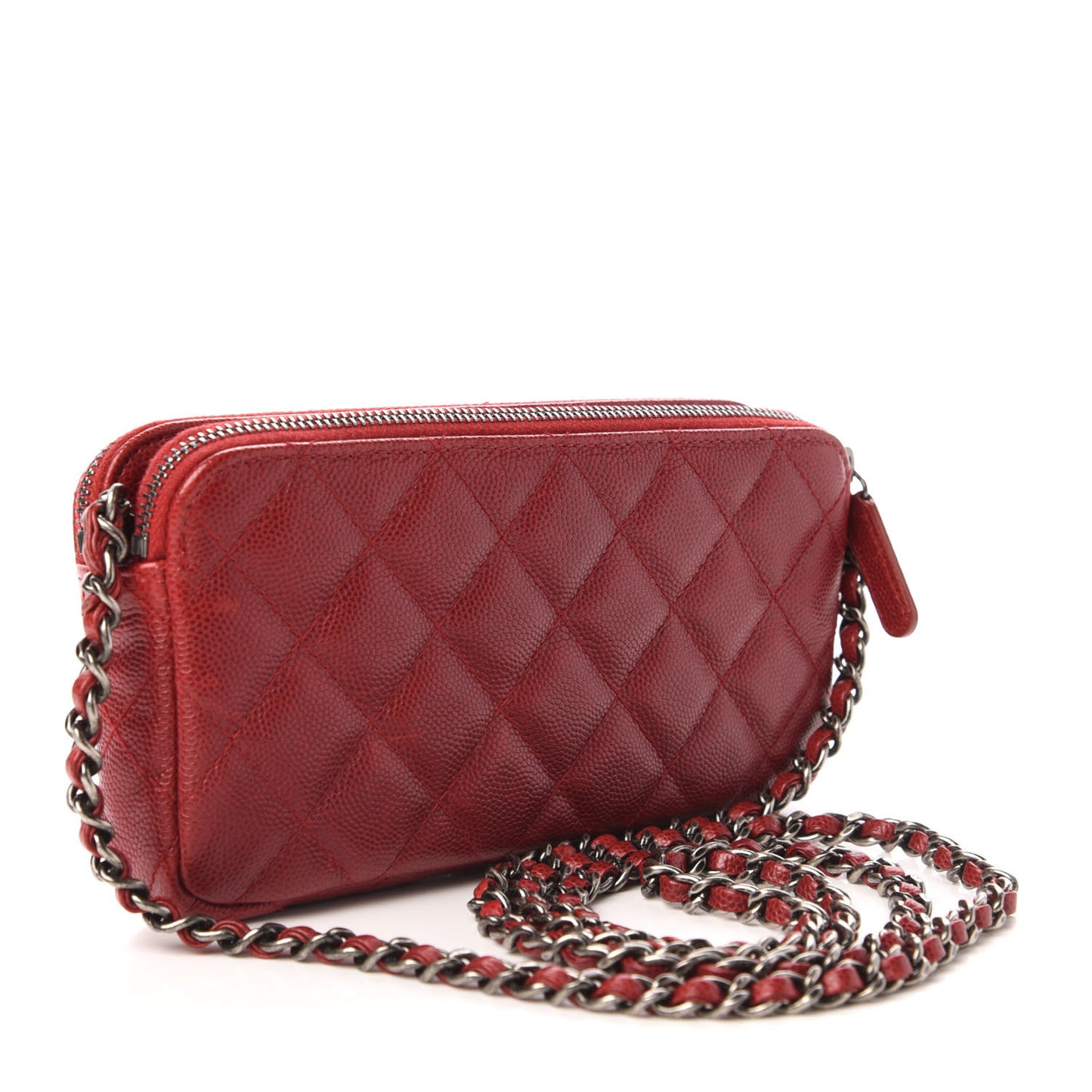 Caviar Quilted Small Clutch With Chain Red