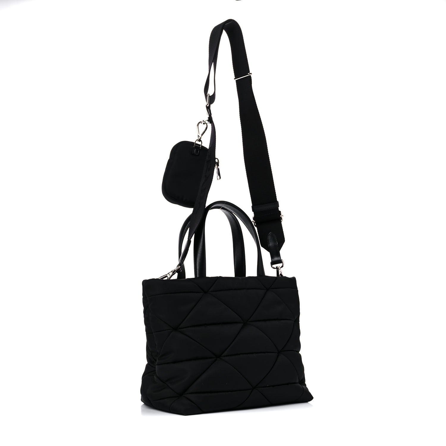 Prada Re-Nylon Nappa Triangle Quilted Padded Double Handled Zip Pocket Tote Black 3 of 10