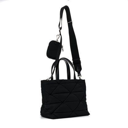 Prada Re-Nylon Nappa Triangle Quilted Padded Double Handled Zip Pocket Tote Black 3 of 10