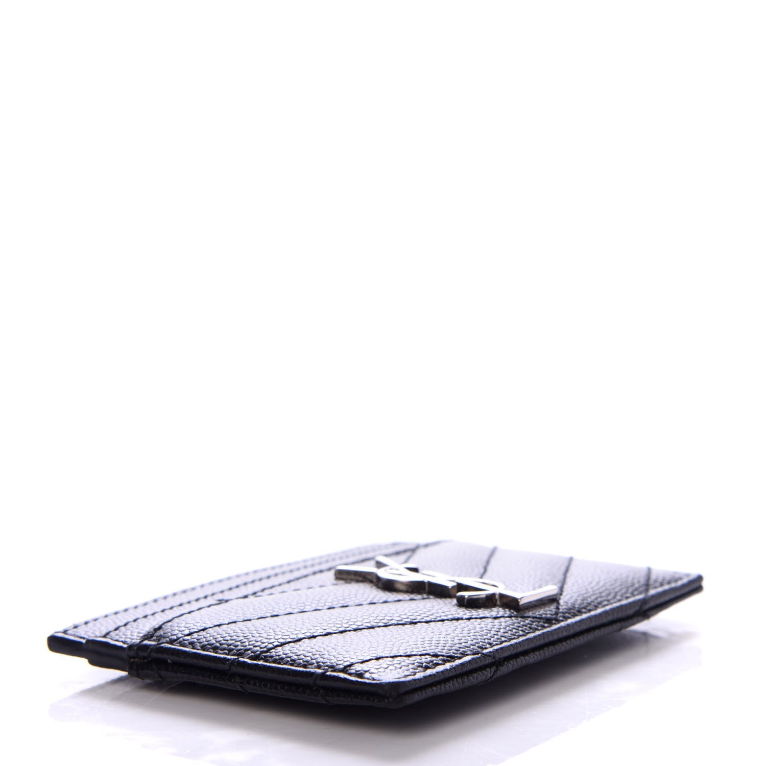 Saint Laurent Grain De Poudre Matelasse Chevron Monogram Credit Card Case Black 4 of 8