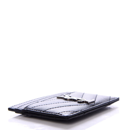 Saint Laurent Grain De Poudre Matelasse Chevron Monogram Credit Card Case Black 4 of 8