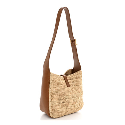 Saint Laurent Raffia Calfskin Le 5 A 7 Baby Hobo  Natural Brick 4 of 12