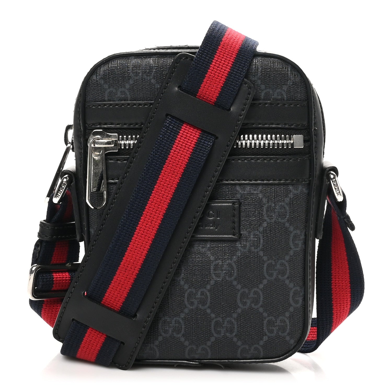 Gucci GG Supreme Monogram Appia Calfskin Web Small Camera Messenger Bag Black Grey 1 of 12