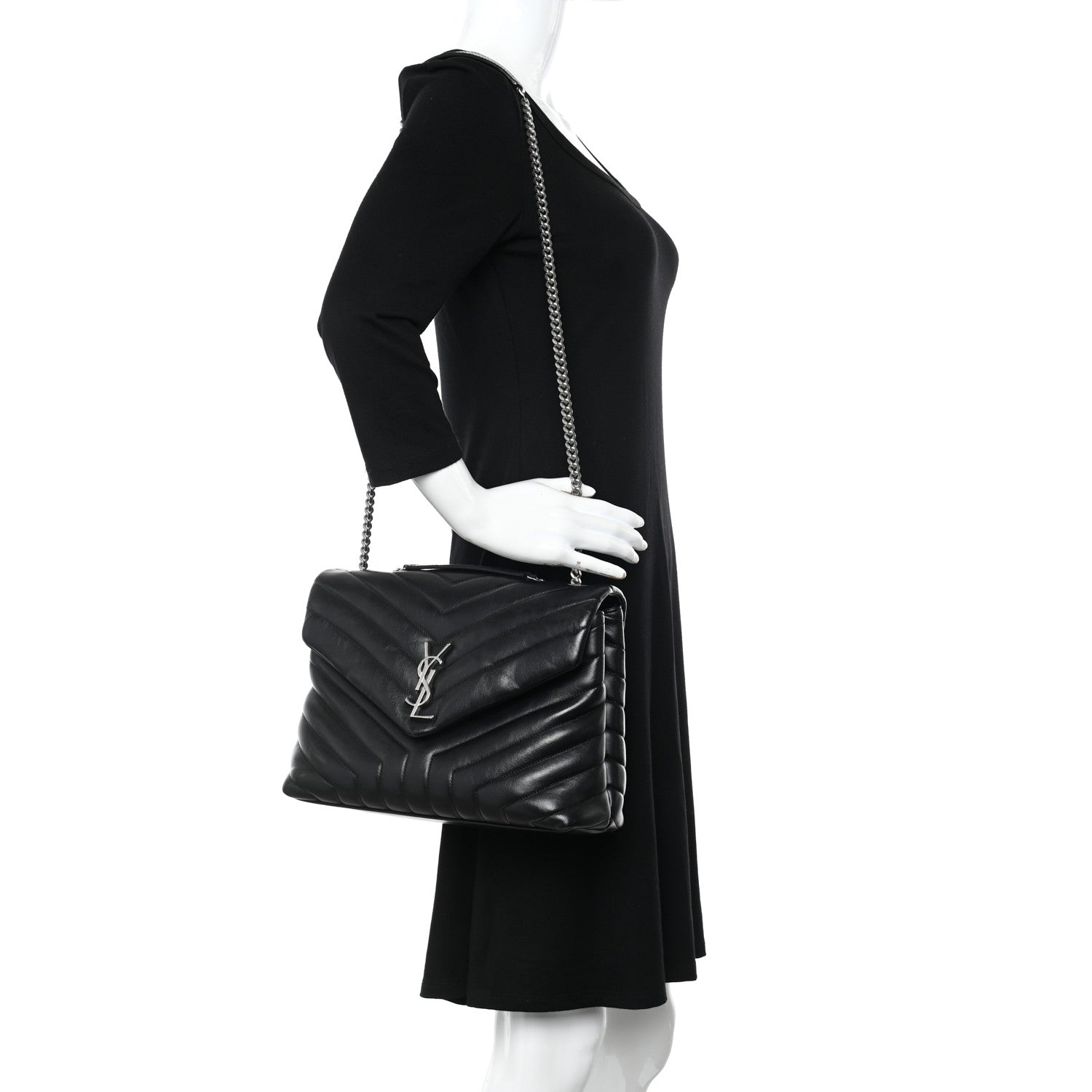 Saint Laurent Calfskin Y Quilted Monogram Medium Loulou Chain Satchel Black 2 of 10