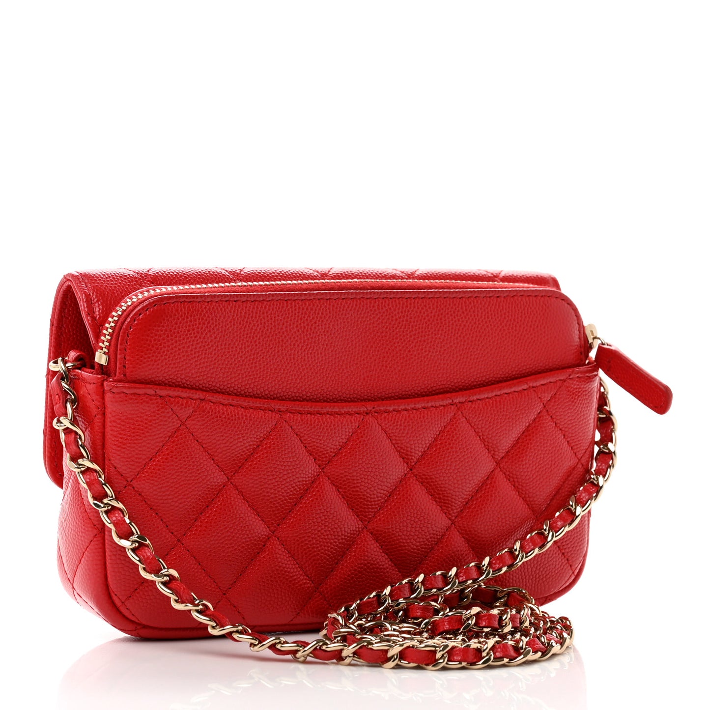 Caviar Quilted Flap Phone Holder With Chain Red