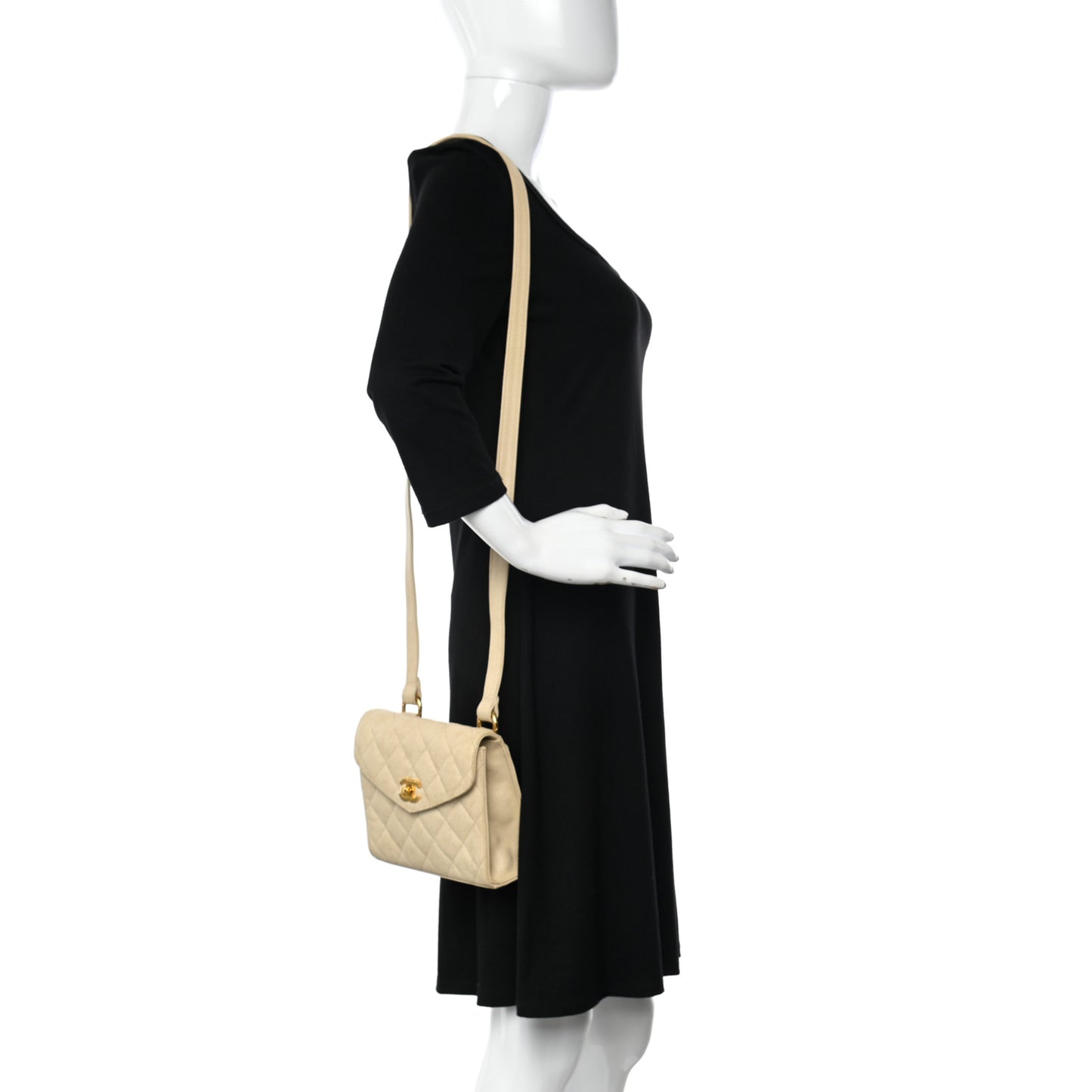 Caviar Quilted Envelope Flap Crossbody Light Beige