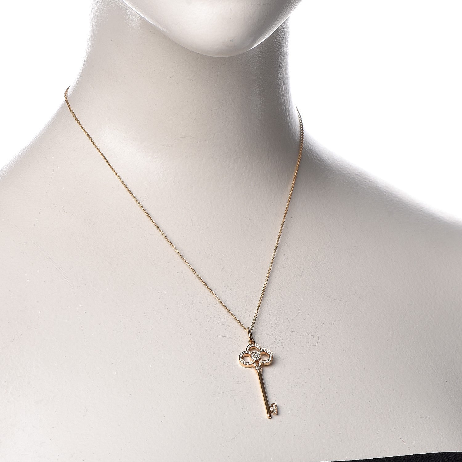 Tiffany 18K Yellow Gold Diamond Crown Key Pendant Necklace 2 of 9