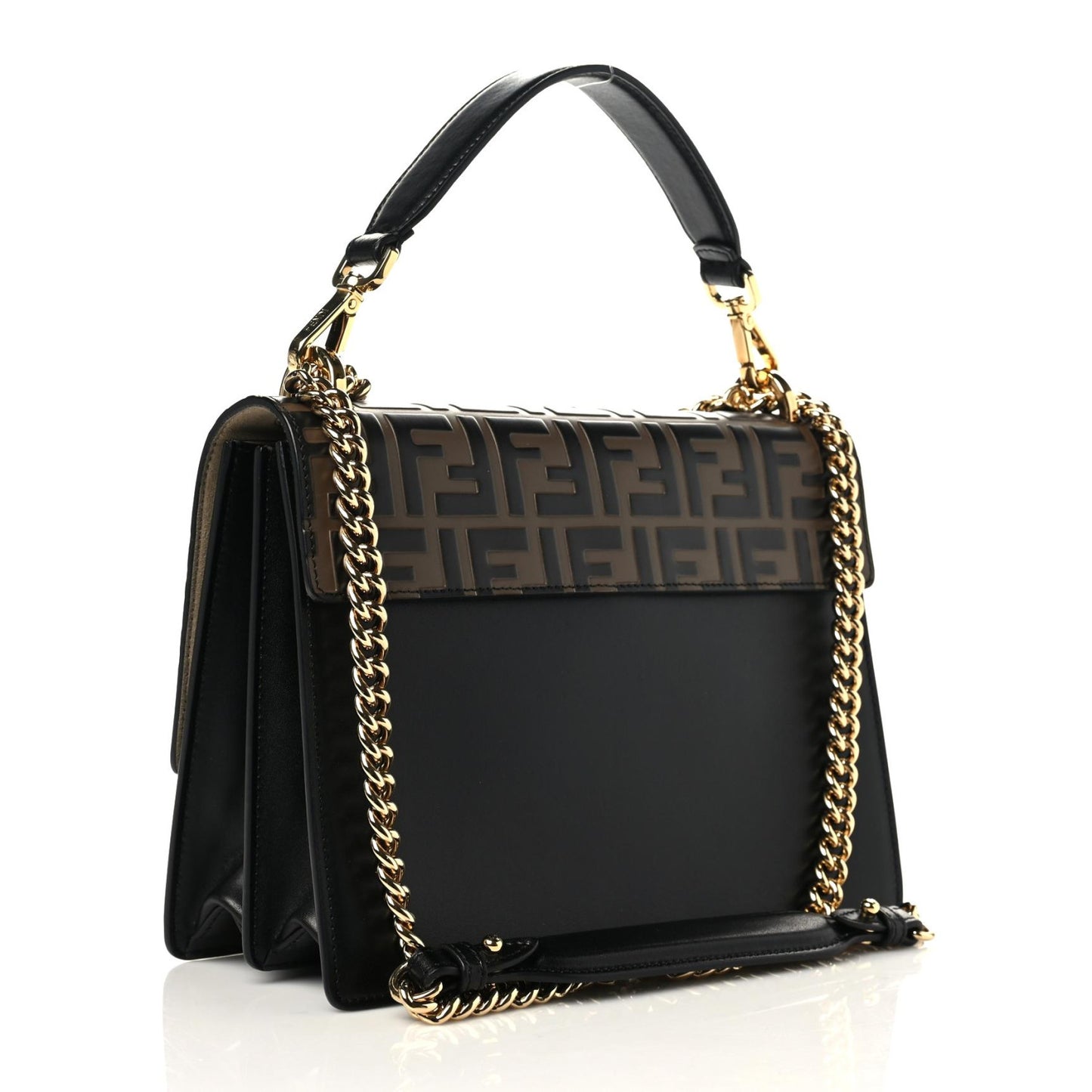 Vitello Liberty Bi-Color FF 1974 Embossed Chain Strap Kan U Shoulder Bag Black Maya