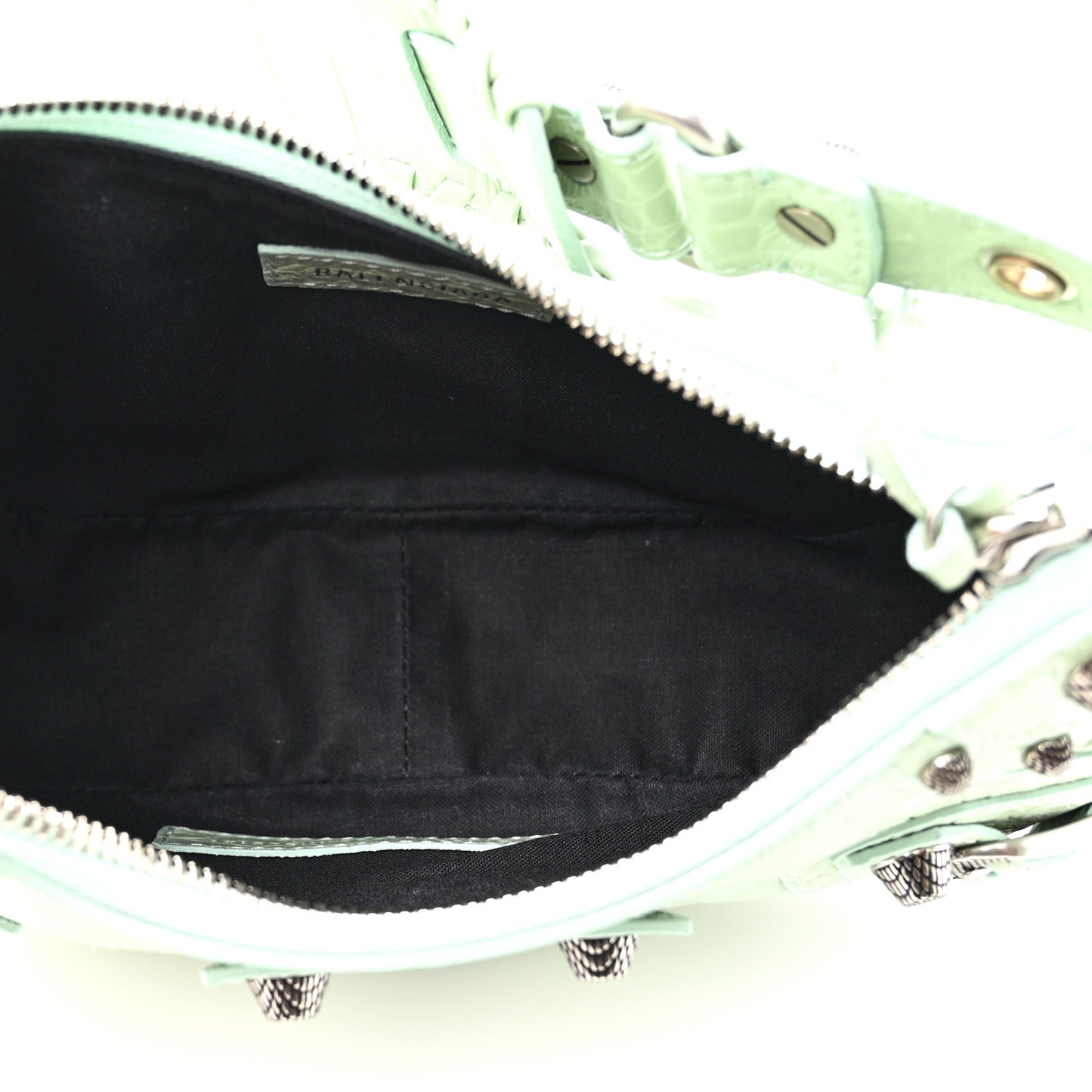 Extra Supple Calfskin Crocodile Embossed Le Cagole Shoulder Bag XS Light Green