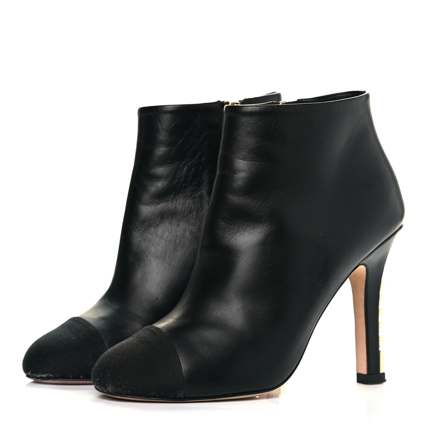Lambskin Grosgrain Pearl Cap Toe Boots 36 Black