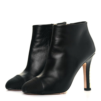 Chanel Lambskin Grosgrain Pearl Cap Toe Boots 36 Black 3 of 10