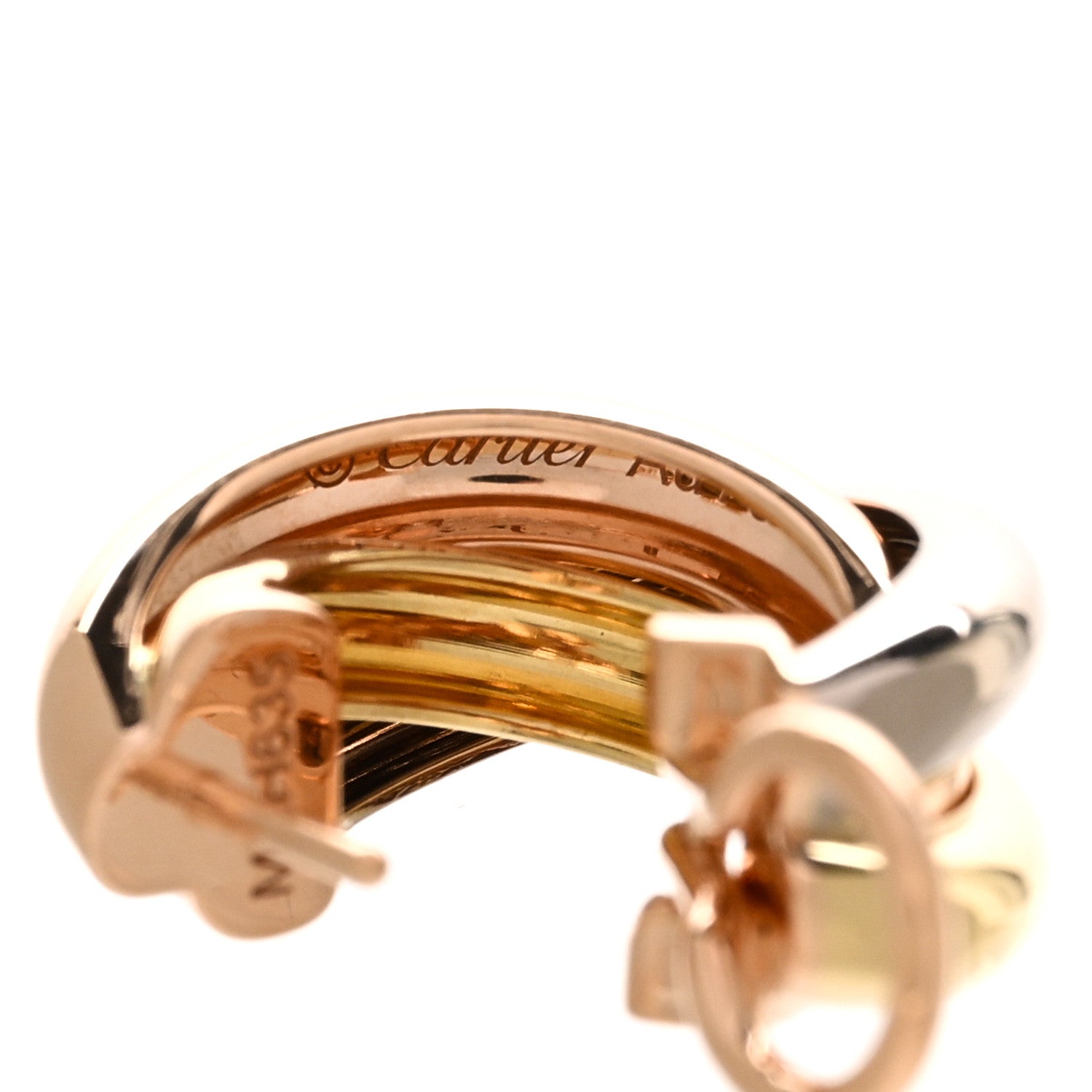 Cartier 18K Pink Yellow White Gold Classic Trinity Hoop Earrings 4 of 5