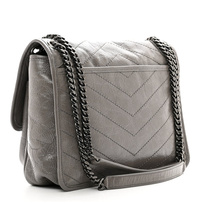 Saint Laurent Crinkled Calfskin Matelasse Monogram Medium Niki Chain Satchel Fog 3 of 12