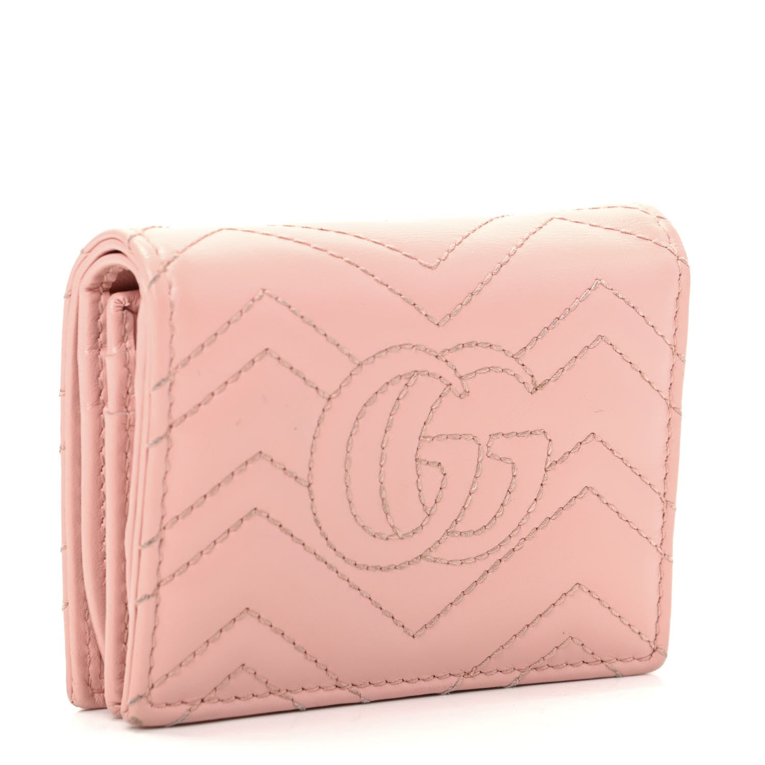 Gucci Calfskin Matelasse GG Marmont Card Case Wallet Perfect Pink 3 of 7