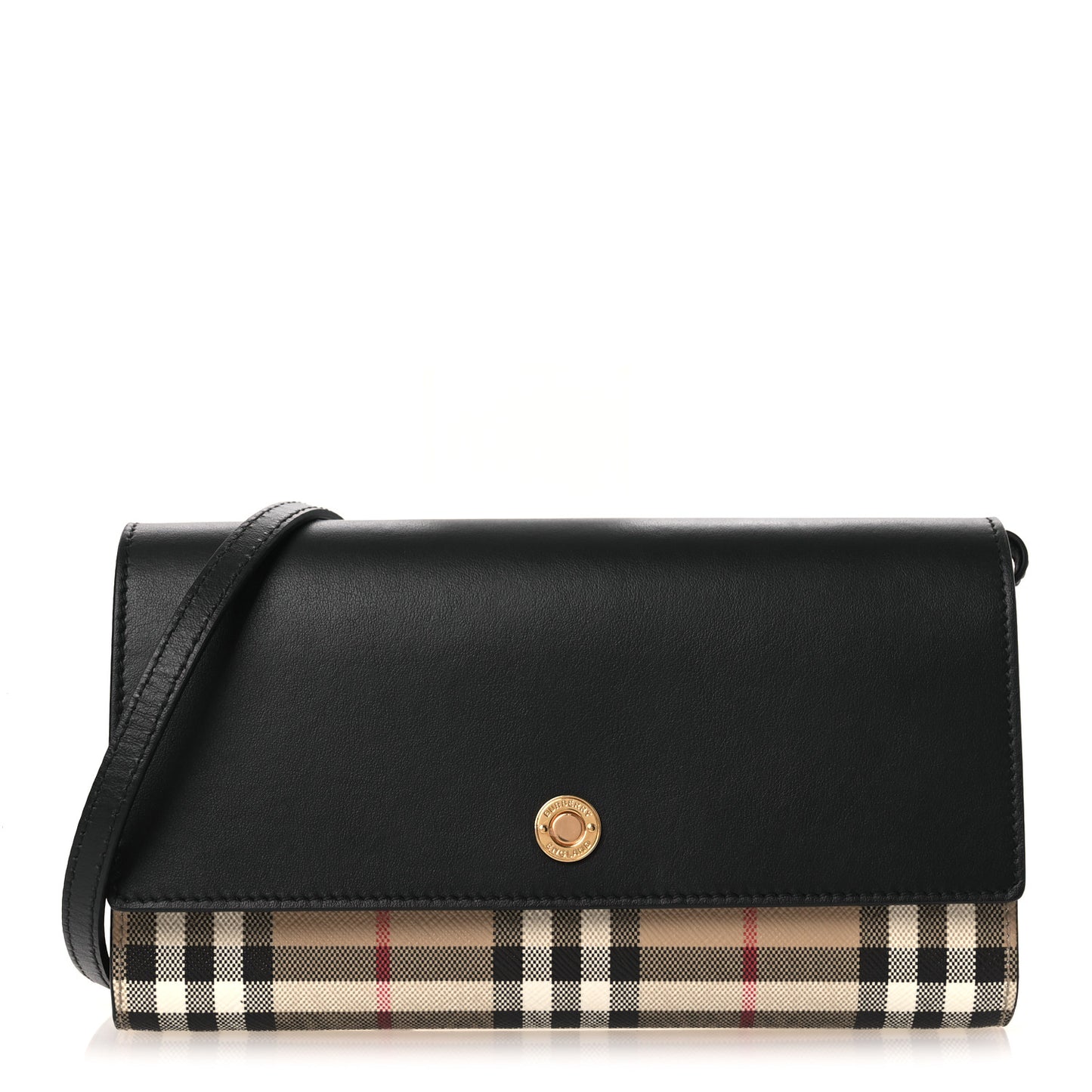 Calfskin Vintage Check Hannah Wallet with Detachable Strap Black