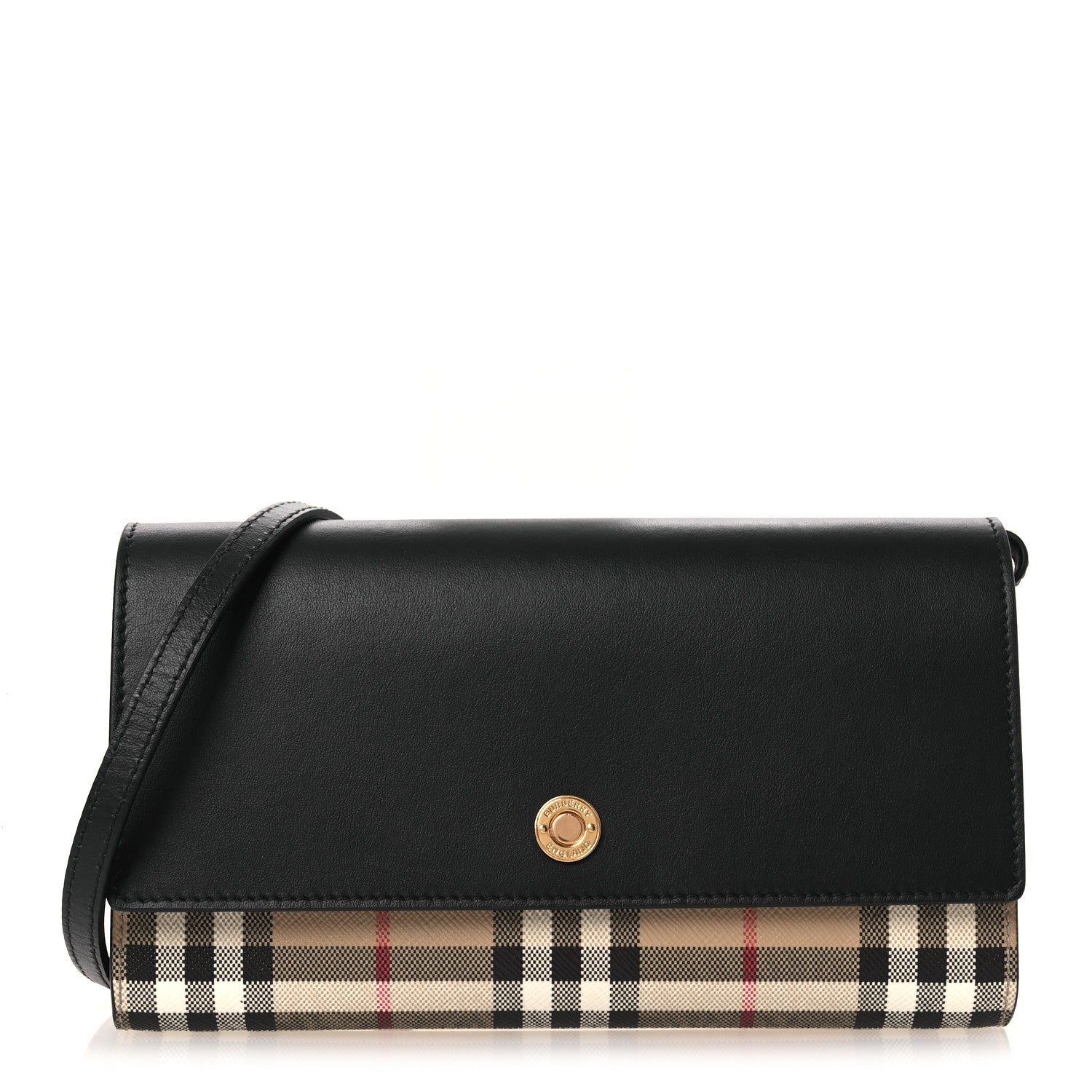Burberry Calfskin Vintage Check Hannah Wallet with Detachable Strap Black 1 of 13