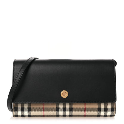 Burberry Calfskin Vintage Check Hannah Wallet with Detachable Strap Black 1 of 13