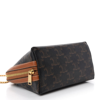 Celine Triomphe Canvas Calfskin Mini Clutch on Chain Tan 4 of 10