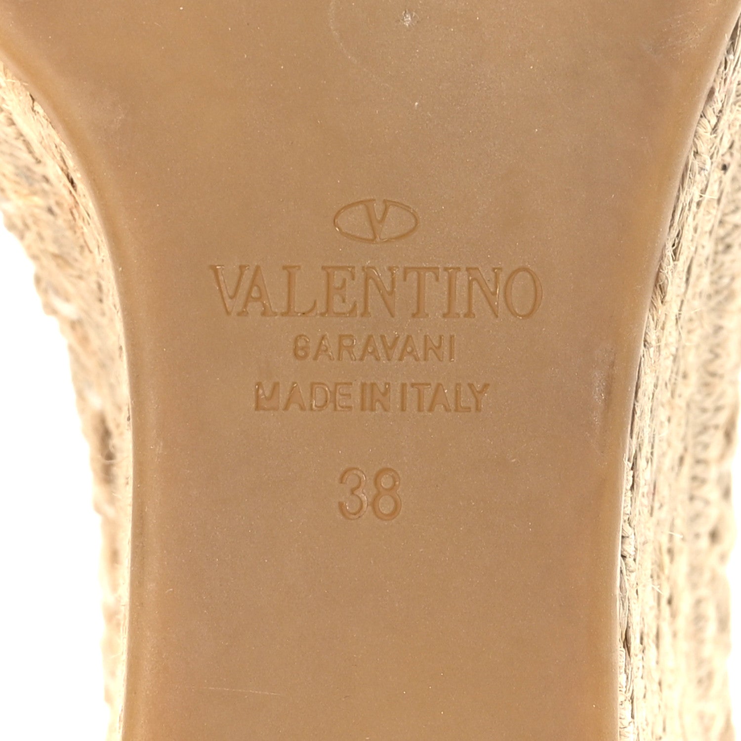 Valentino Garavani Grained Calfskin Rockstud Ankle Strap Espadrille 15/105mm Wedge Sandals 38 Light Ivory Natural 8 of 8