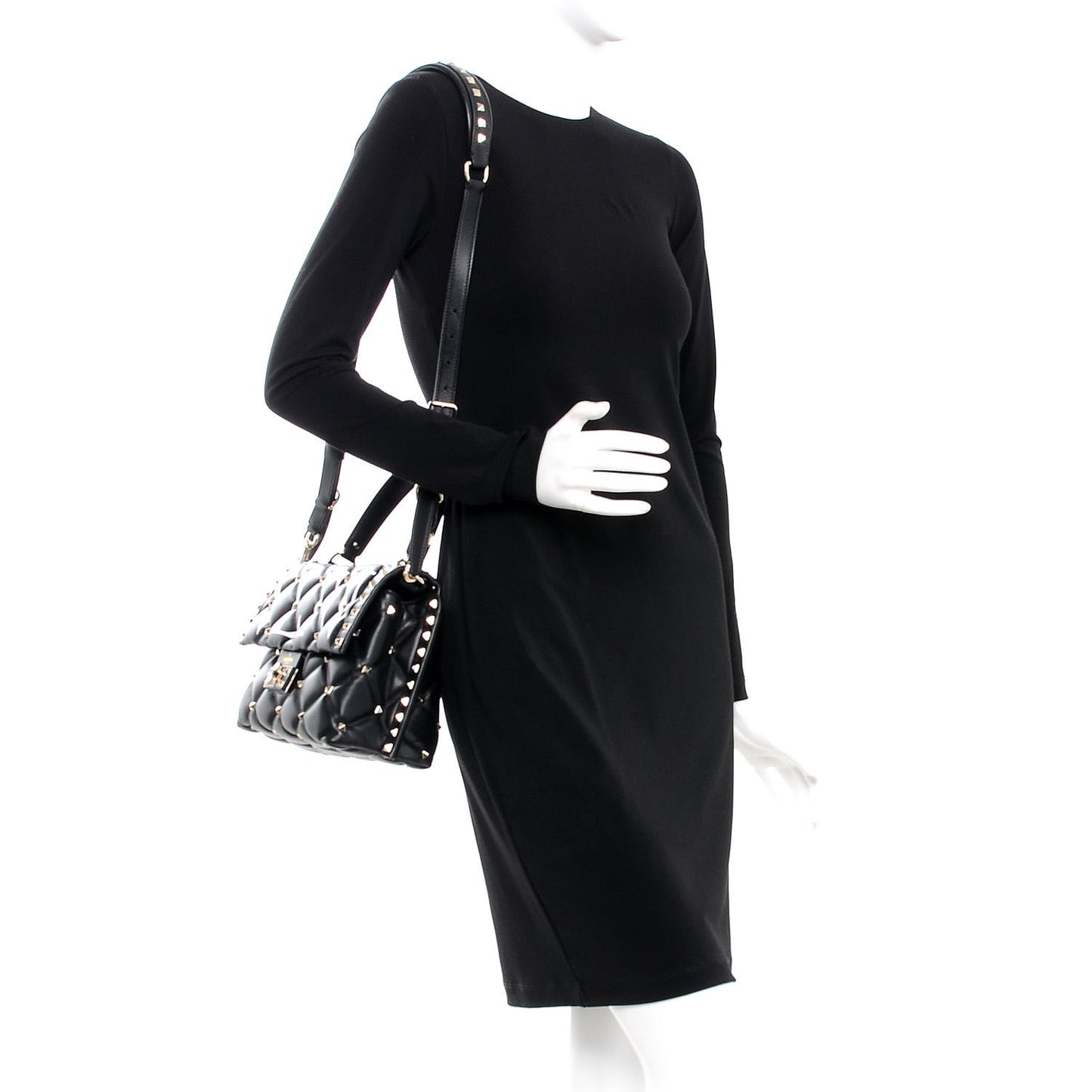 Lambskin VLTN Print Candystud Top Handle Bag Black