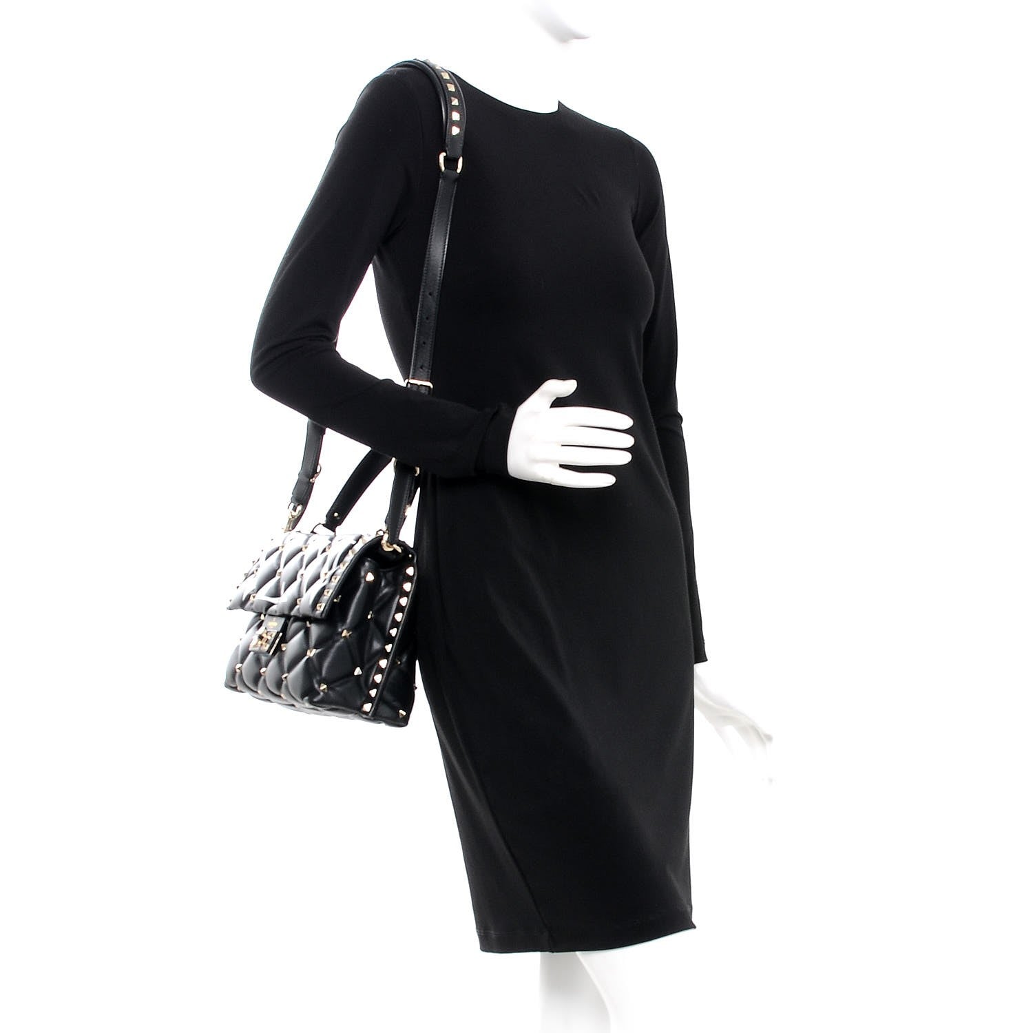 Valentino Garavani Lambskin VLTN Print Candystud Top Handle Bag Black 2 of 7