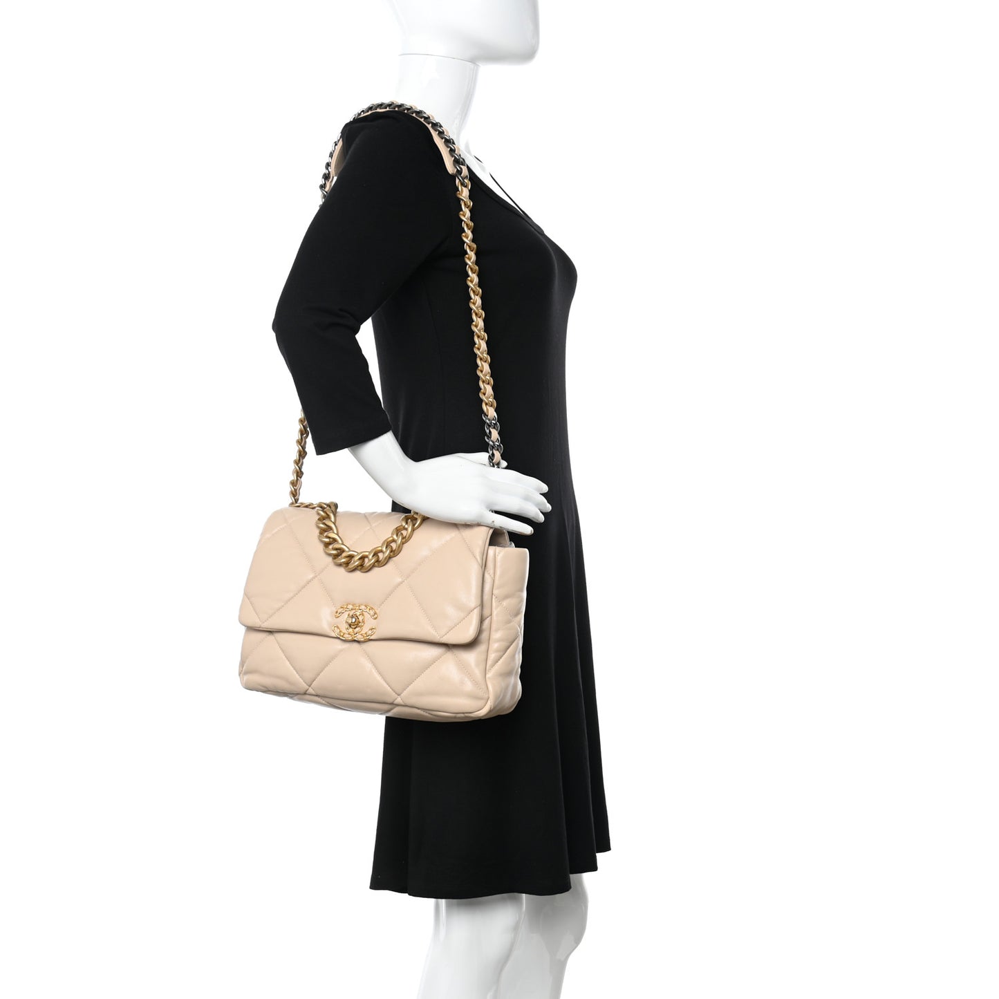 Lambskin Quilted Large Chanel 19 Flap Light Beige