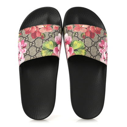 Gucci GG Supreme Monogram Blooms Slide Sandals 38 Beige Multicolor 2 of 8
