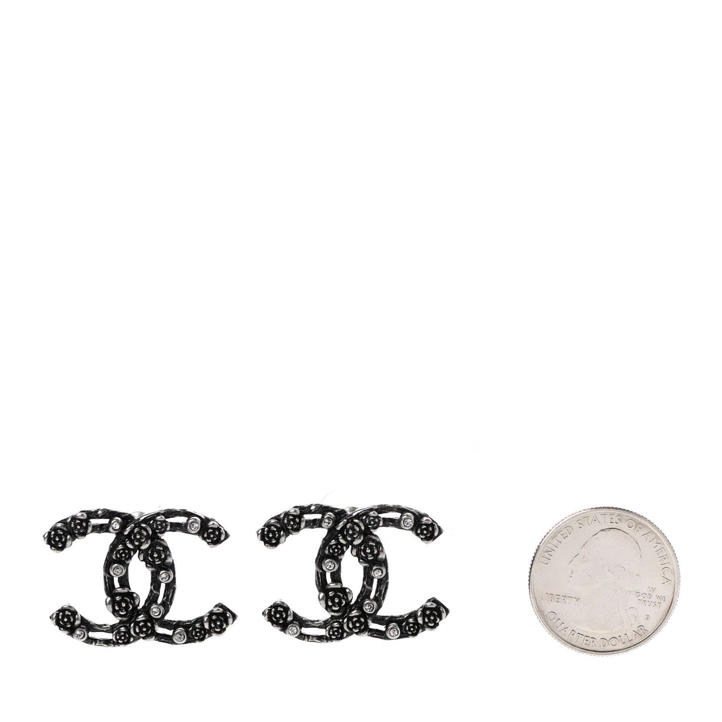 Ruthenium Crystal Camelia CC Earrings