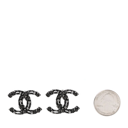 Chanel Ruthenium Crystal Camelia CC Earrings 2 of 5