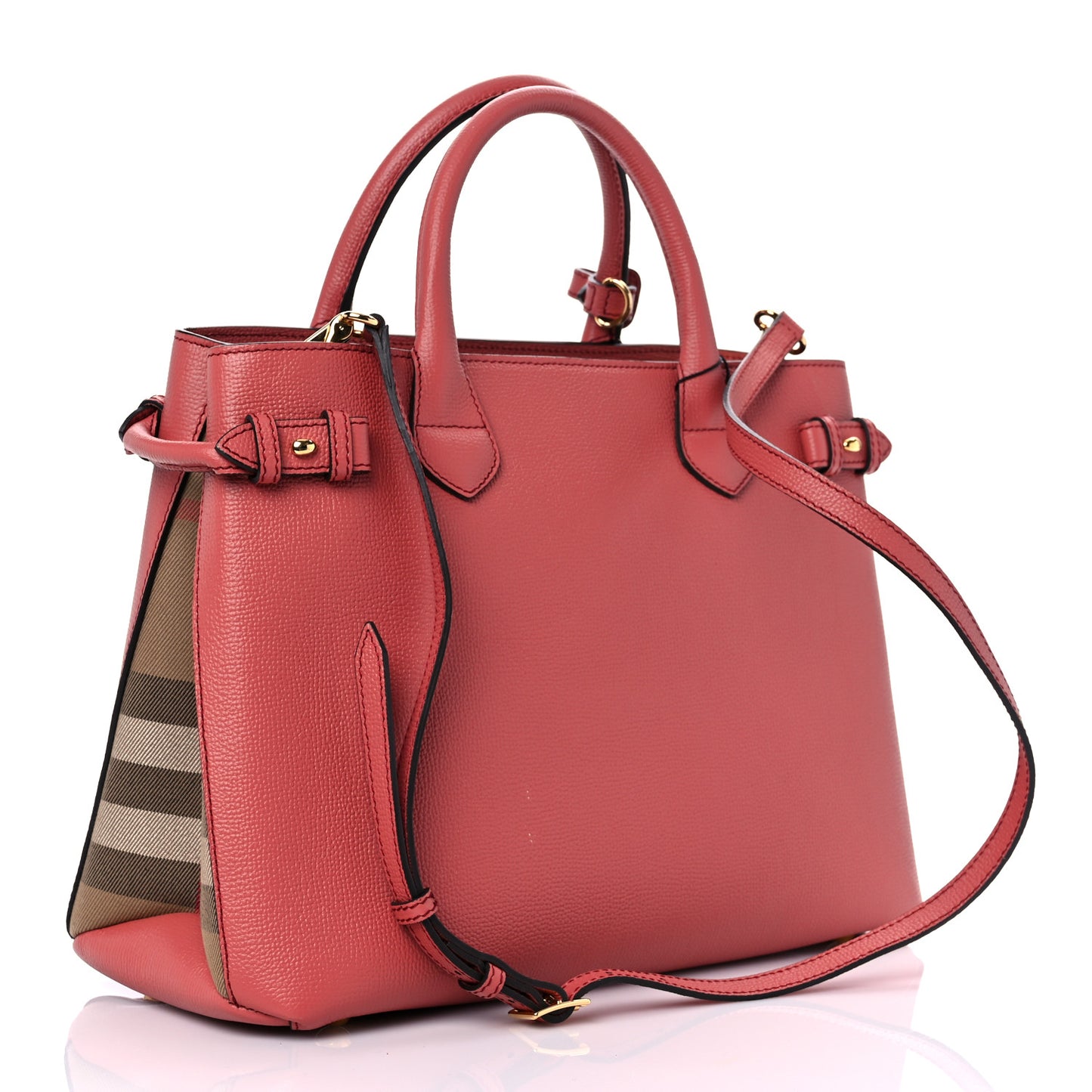 Derby Calfskin House Check Medium Banner Tote Cinnamon Red