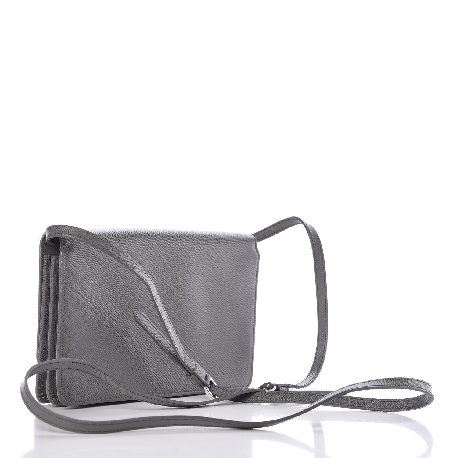 Prada Saffiano Metal Flap Wallet With Strap Marmo 3 of 11