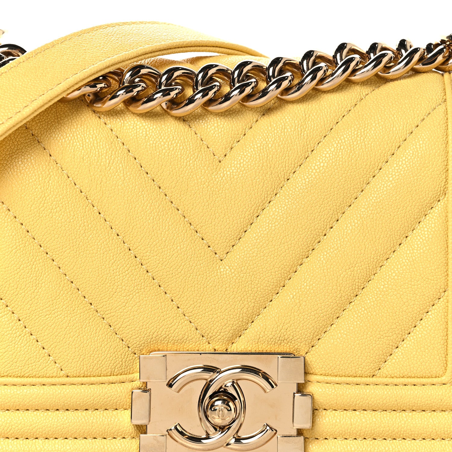 Chanel Caviar Chevron Quilted Small Boy Flap Yellow 8 of 10