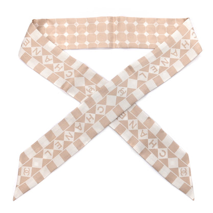 Chanel Silk Logo Slim Bandeau Scarf Beige White 1 of 4