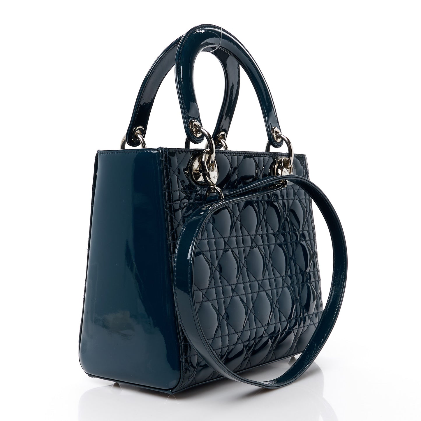 Patent Cannage Medium Lady Dior Navy Blue