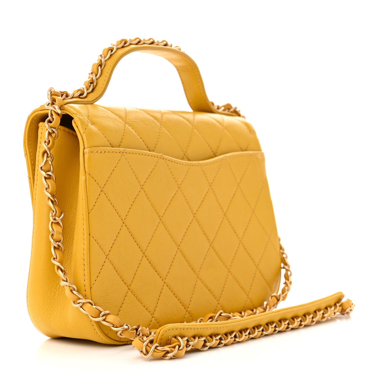 Chanel Lambskin Quilted Chain Infinity Top Handle Flap Yellow 3 of 12