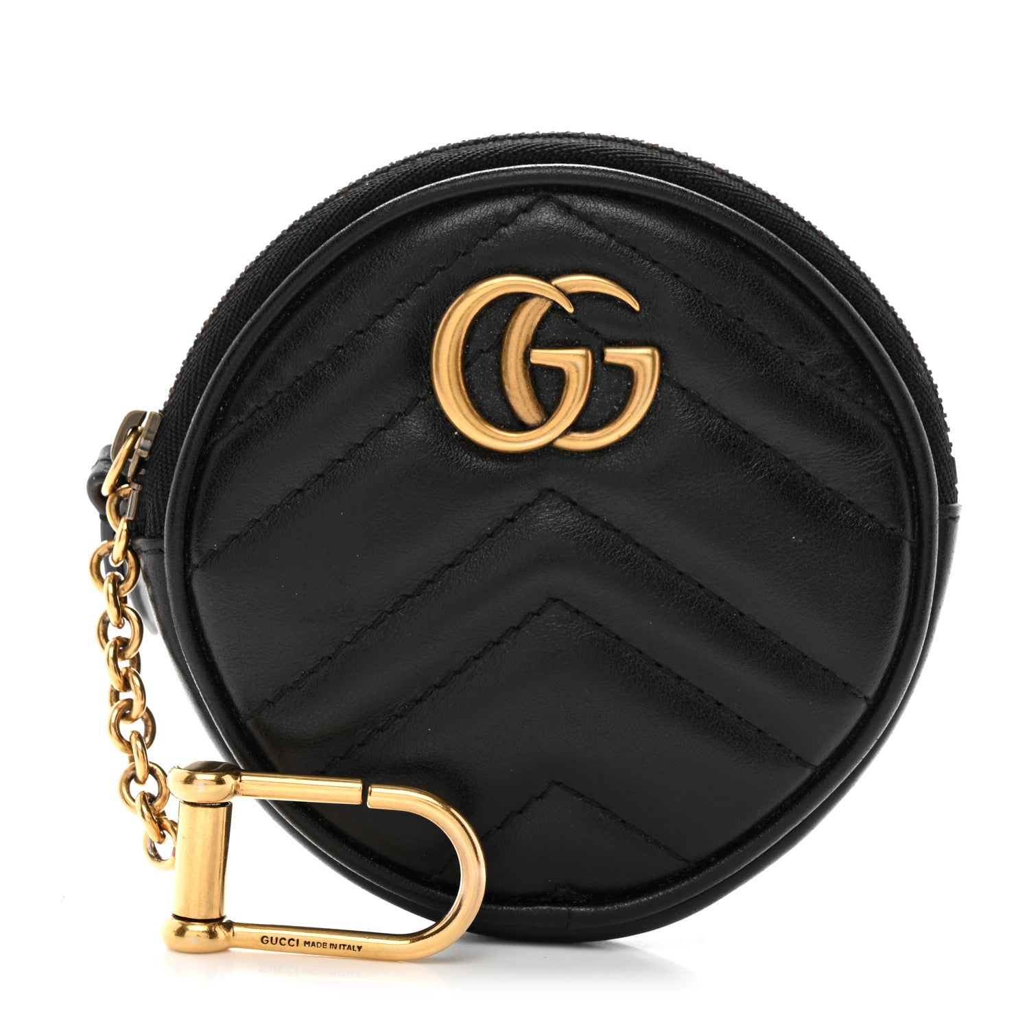Gucci Calfskin Matelasse GG Marmont Round Coin Purse Black 1 of 7