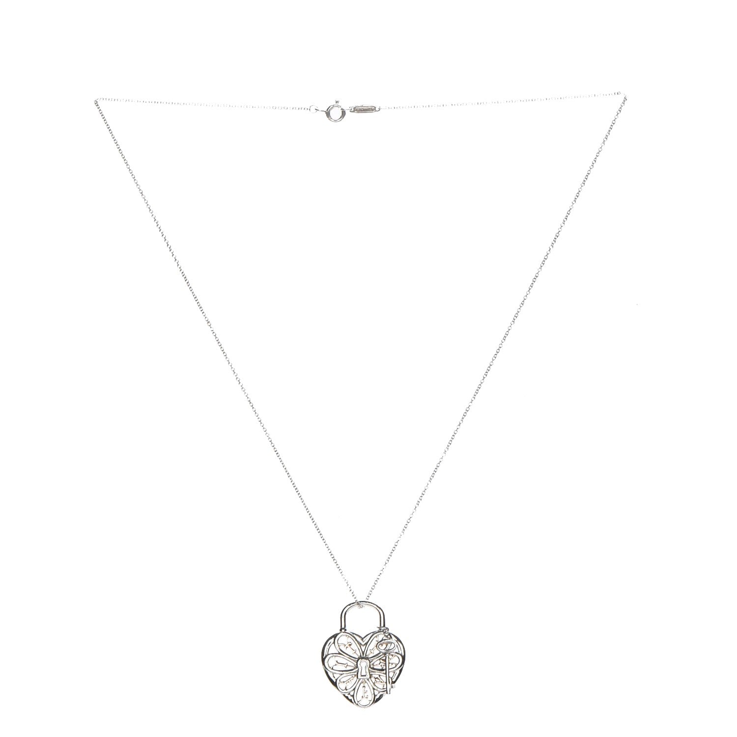 Tiffany Sterling Silver 18K Yellow Gold Filigree Heart Key Pendant Necklace 3 of 6