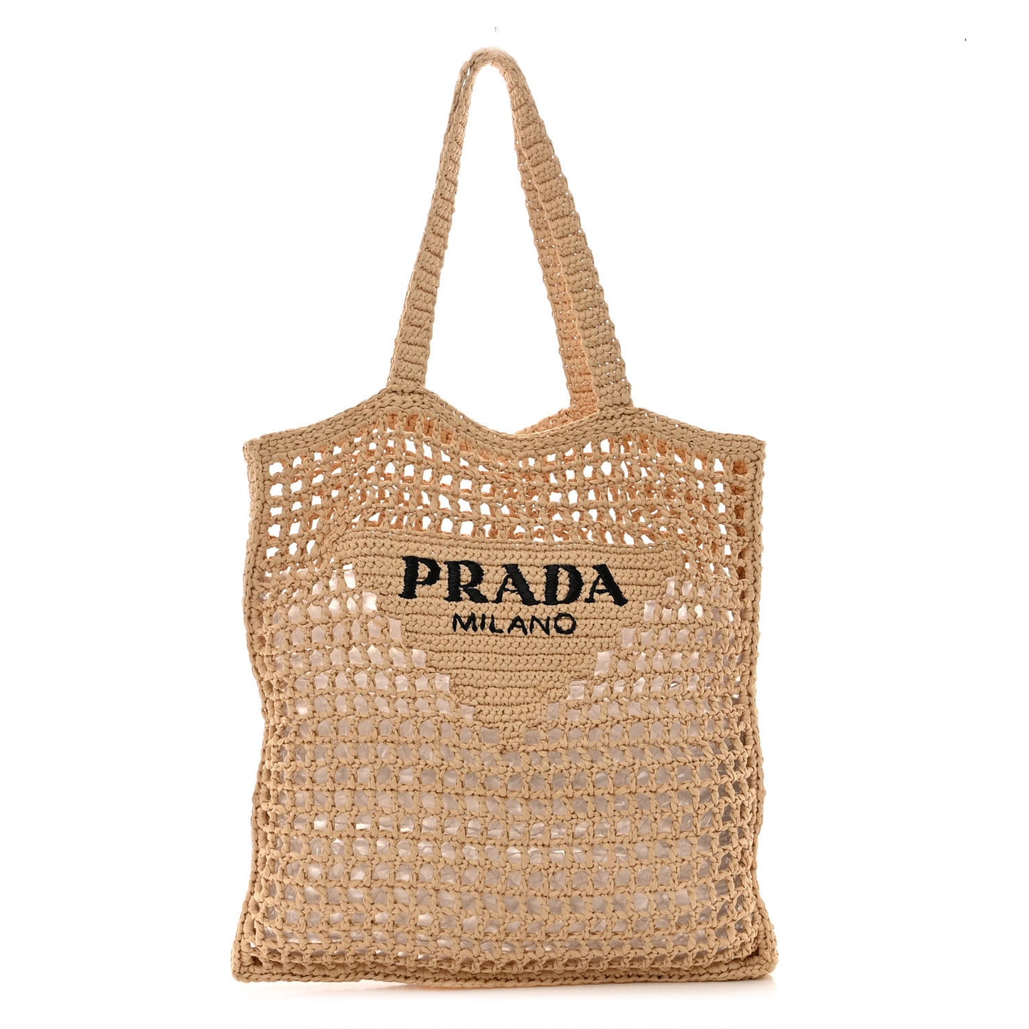 Yarn Raffia Effect Crochet Logo Embroidered Tote Bag Naturale