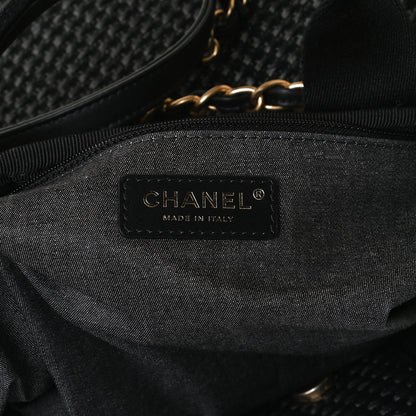 Chanel Straw Raffia Calfskin Chain Medium Deauville Tote Black 9 of 15