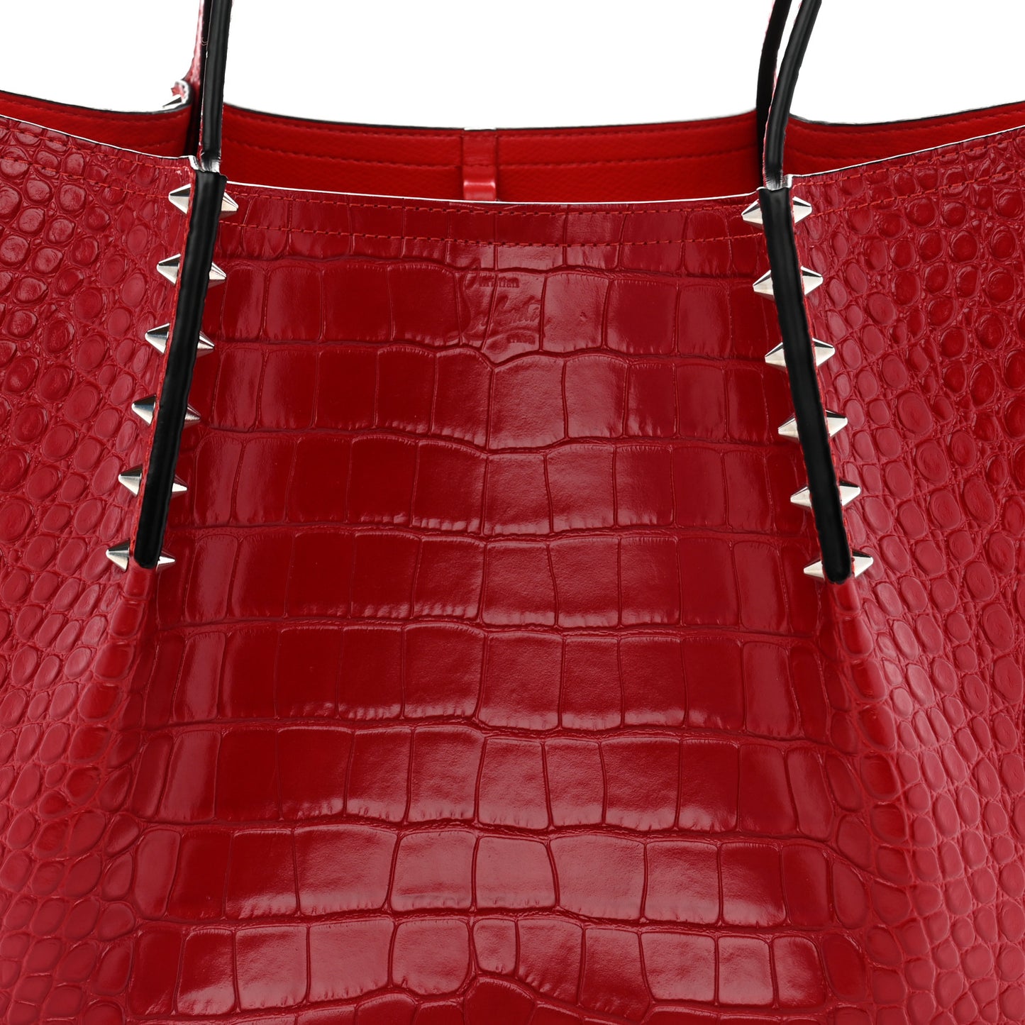Crocodile Embossed Calfskin Spiked Small Cabarock Shopper Tote Red