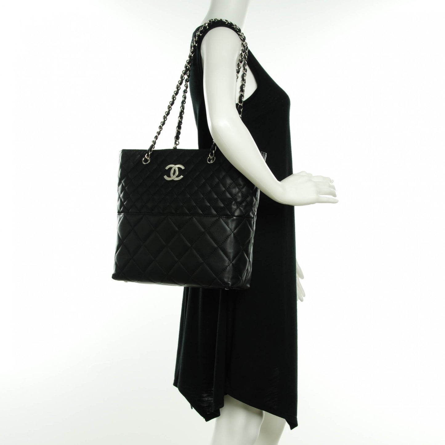 Calfskin Quilted In the Business North South Tote Black