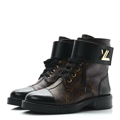 Louis Vuitton Calfskin Monogram Wonderland Flat Ranger Boots 35.5 Black 3 of 8