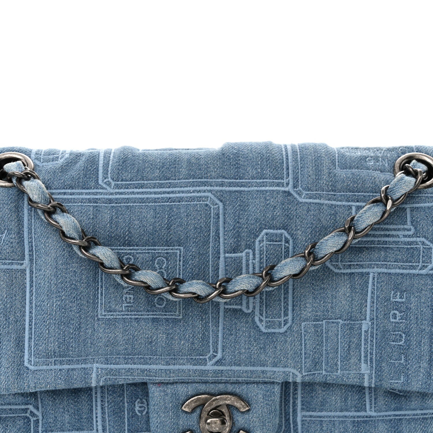 Chanel Denim Embroidered Medium Perfume Bottle Flap Light Blue 8 of 11