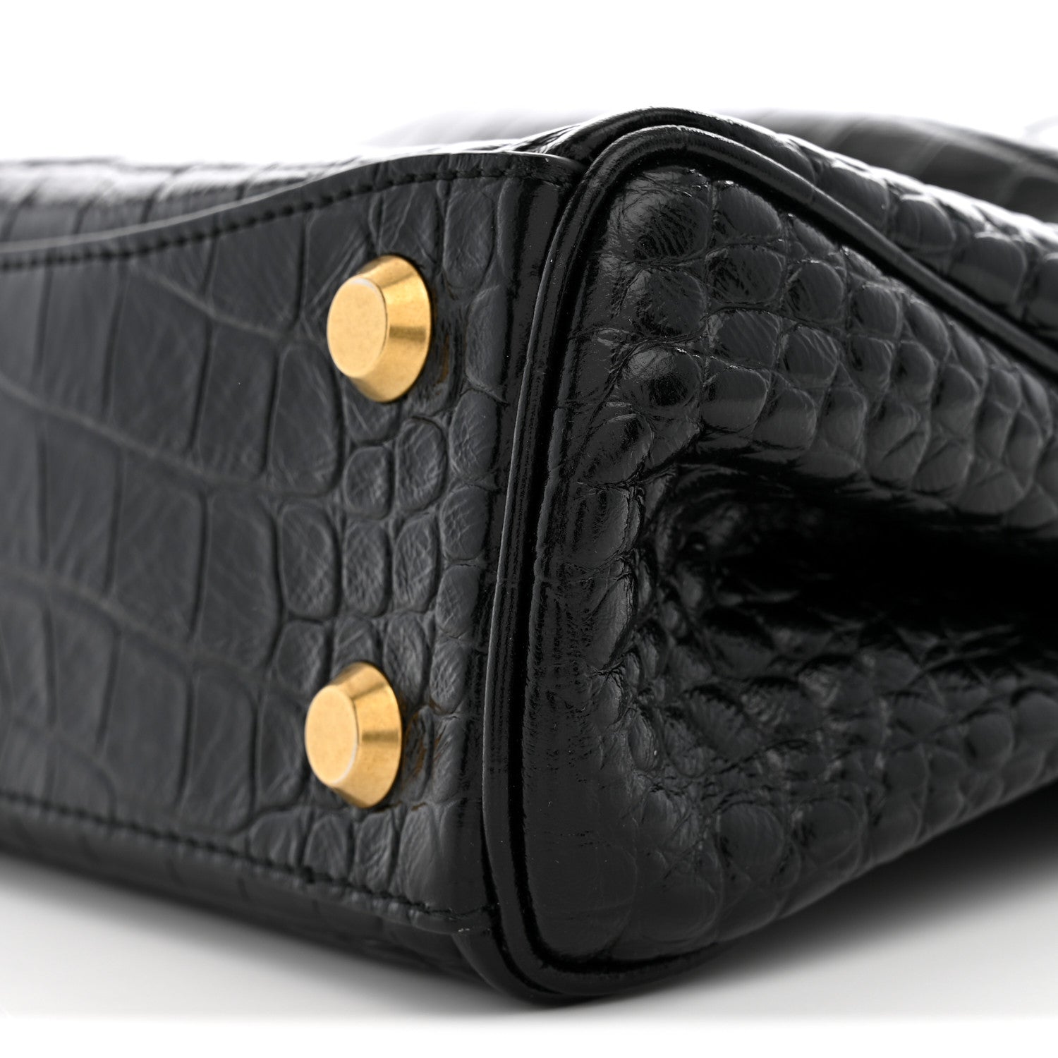 Balenciaga Shiny Calfskin Crocodile Embossed Mini Rodeo Top Handle Handbag Black 9 of 9