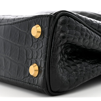 Balenciaga Shiny Calfskin Crocodile Embossed Mini Rodeo Top Handle Handbag Black 9 of 9