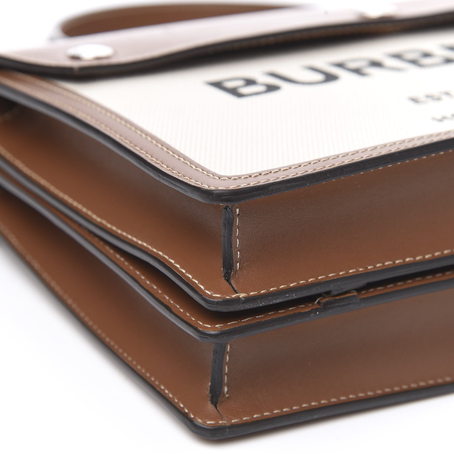 Burberry Smooth Calfskin Canvas Horseferry Print Small Title Bag with Pocket Natural Malt Brown 10 of 11